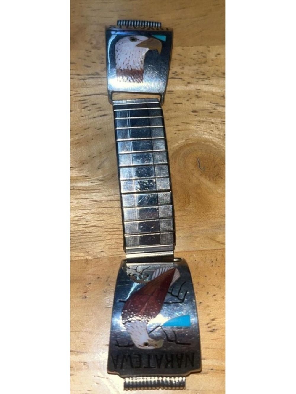 Zuni Vintage inlay turquoise full body inlay eagle watch tips sterling silver